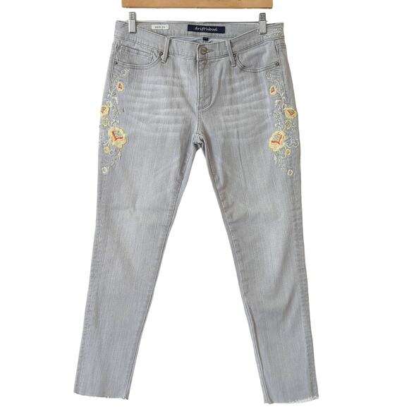 Driftwood Women's Jeans Gray Floral Embroidered Raw Hem Marilyn Mid Rise 29 - Picture 1 of 6